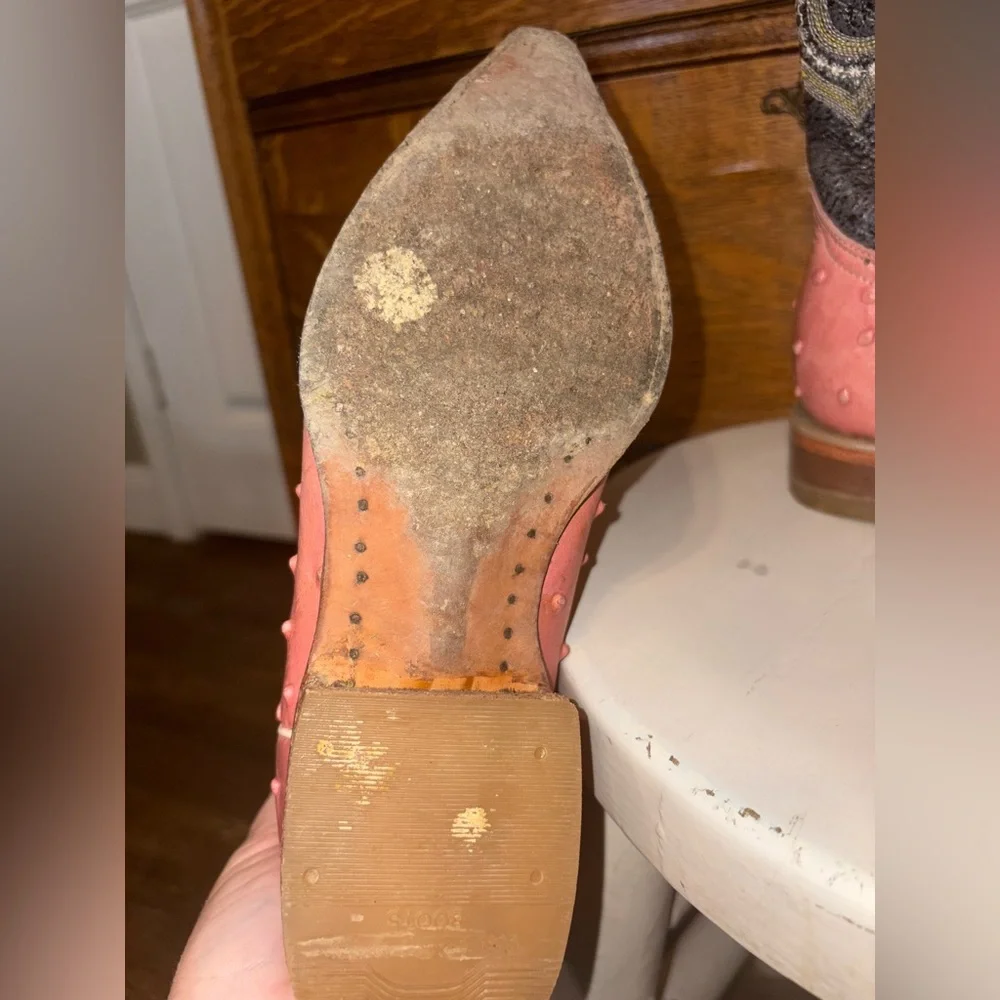 Rouswest Pink Ostrich Cowboy Boots Women’s 5.5 Made in Mexico - Picture 14 of 15